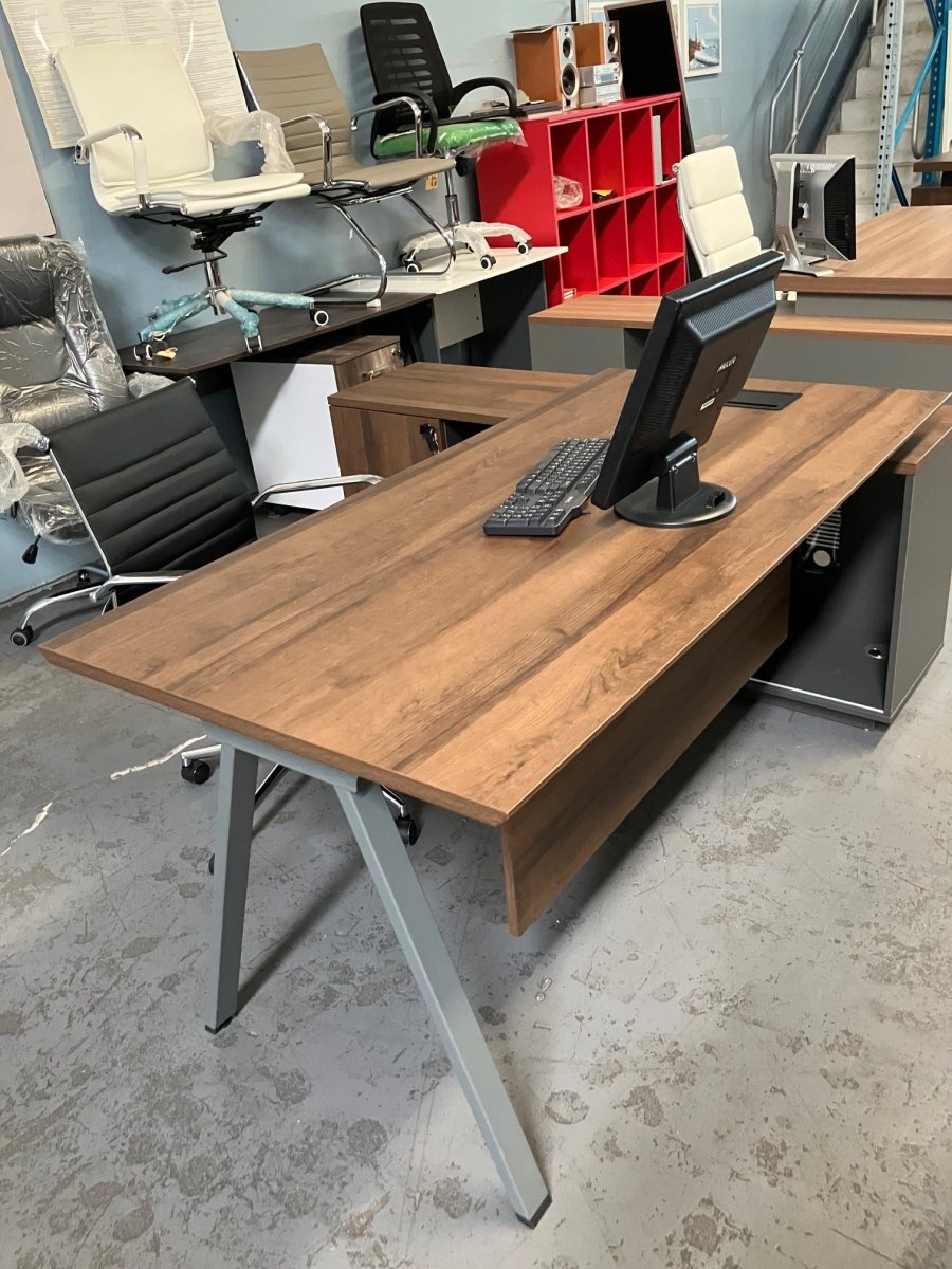 A - Frame 1600x1600 L - Shaped Walnut Desk - Office Furniture Warehouse ZA