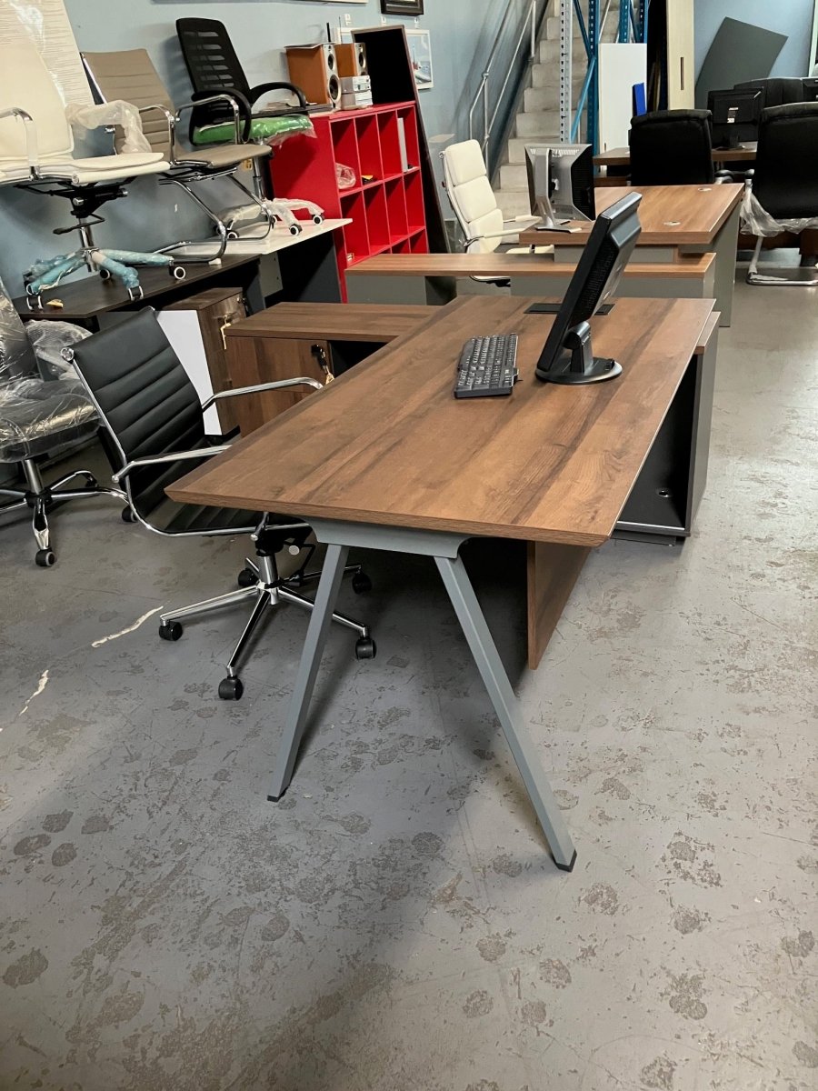 A - Frame 1600x1600 L - Shaped Walnut Desk - Office Furniture Warehouse ZA