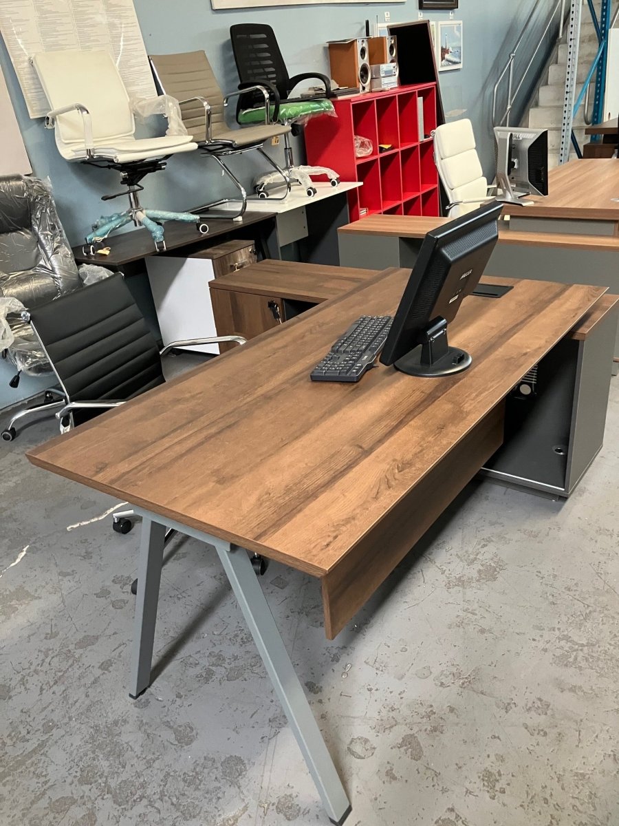 A - Frame 1600x1600 L - Shaped Walnut Desk - Office Furniture Warehouse ZA