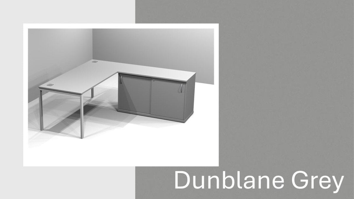 Quad Single Freestanding Desk with Sliding Door Credenza - Solid Colours - Office Furniture Warehouse ZA