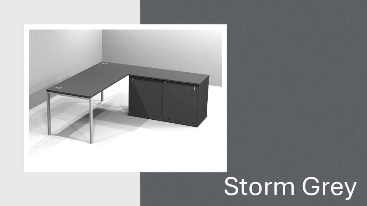 Quad Single Freestanding Desk with Sliding Door Credenza - Solid Colours - Office Furniture Warehouse ZA