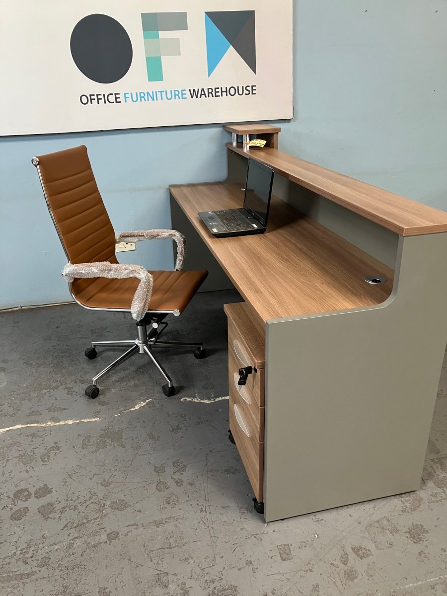 Reception desk walnut 1.6/2m inc pedestal - Office Furniture Warehouse ZA